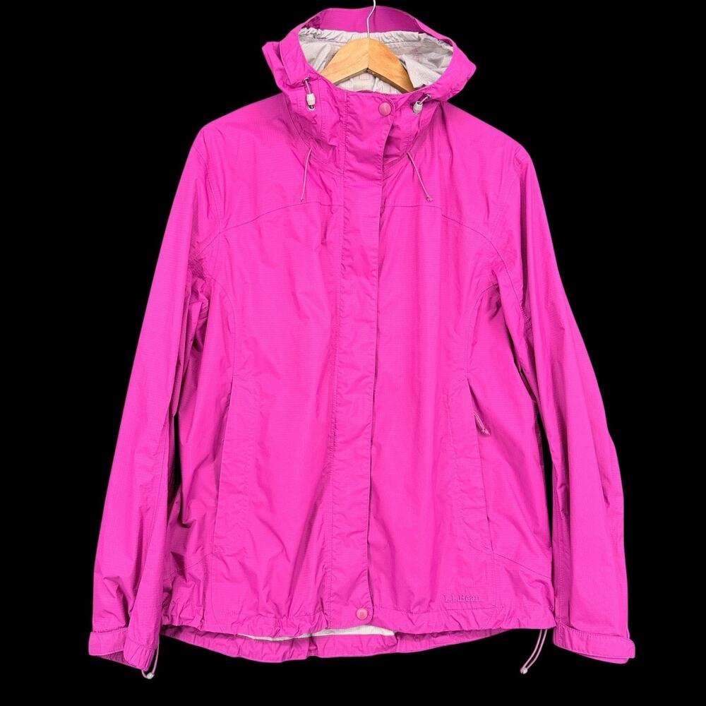 L.L.Bean Rain Jacket Windbreaker Womens Sz XL Hot Pink Ripstop Nylon Hooded